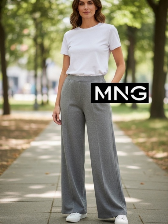 MNG Mango Pants - NEW MNG by Mango Grey wide leg pull on joggers, L, Gp1566